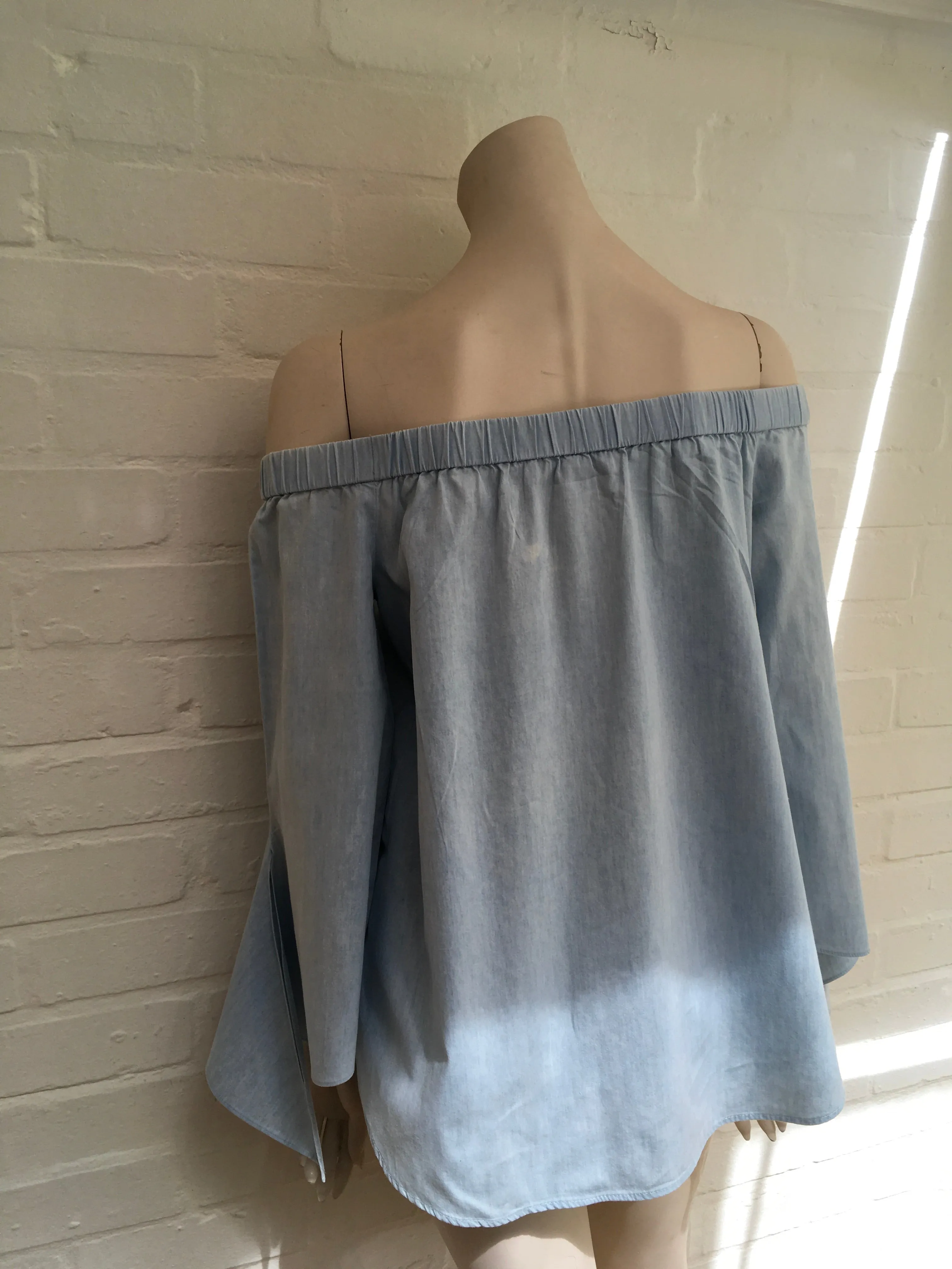 TIBI Off-the-shoulder cotton-chambray blue top blouse Size US 4 UK 8 S Small Ladies