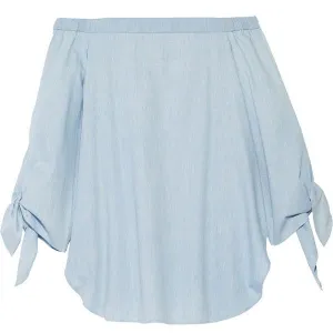 TIBI Off-the-shoulder cotton-chambray blue top blouse Size US 4 UK 8 S Small Ladies