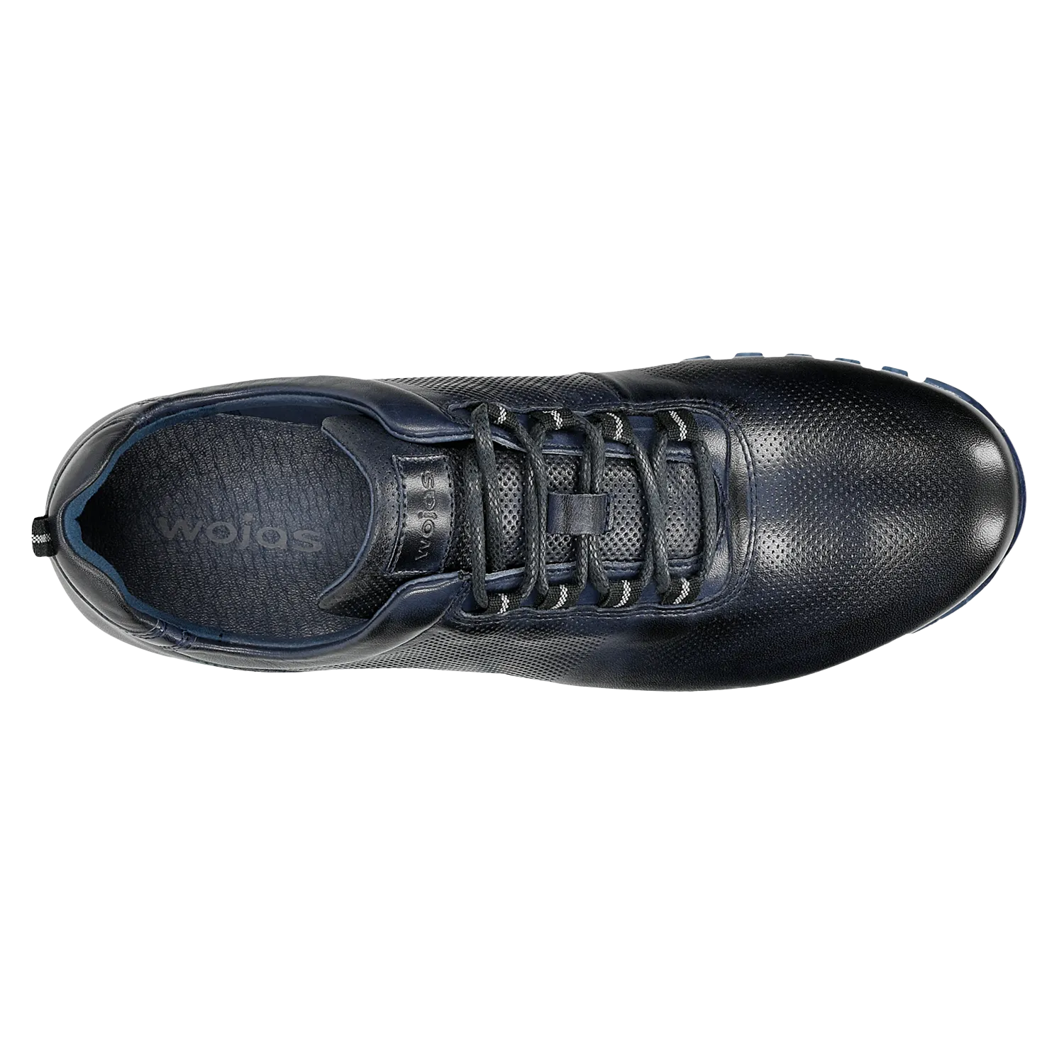 Wojas Dark Blue Leather Sneakers with Decorative Embossing | 10039-56