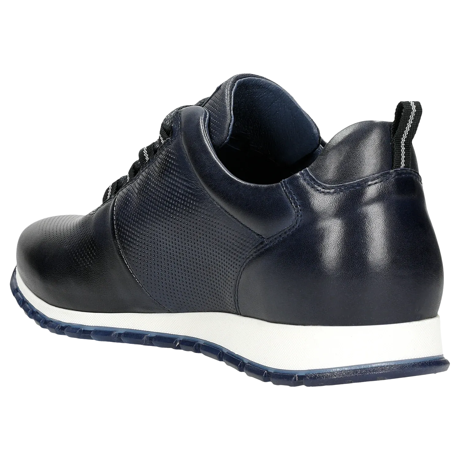 Wojas Dark Blue Leather Sneakers with Decorative Embossing | 10039-56