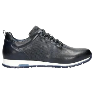 Wojas Dark Blue Leather Sneakers with Decorative Embossing | 10039-56