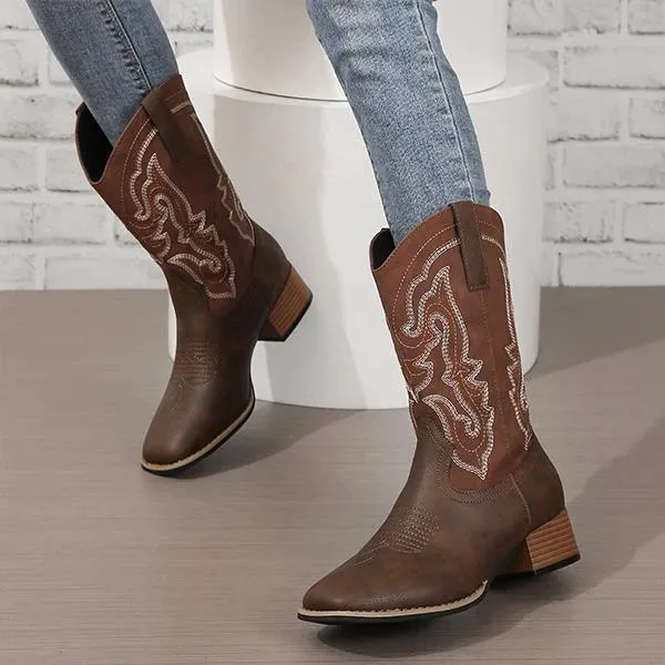 Women's Embroidered Vintage Western Cowboy Boots