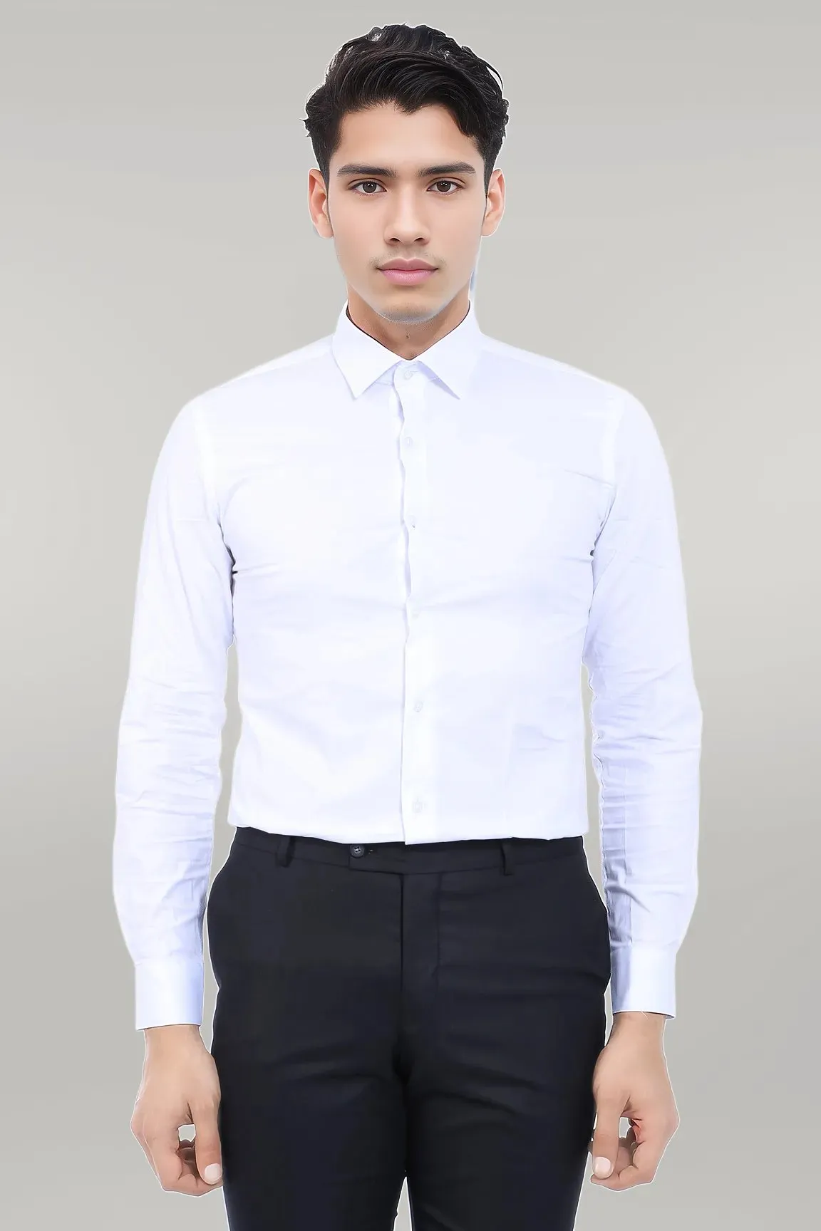 WSS Cotton Satin Plain Slim Fit White Men Shirt  - Singen