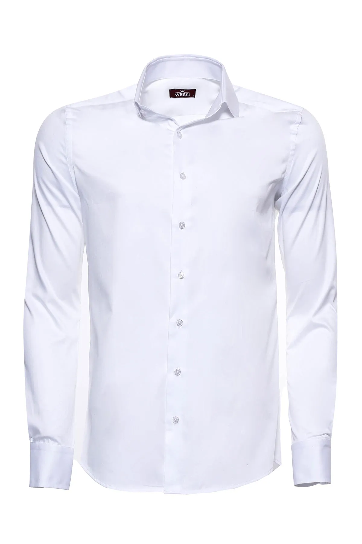 WSS Cotton Satin Plain Slim Fit White Men Shirt  - Singen
