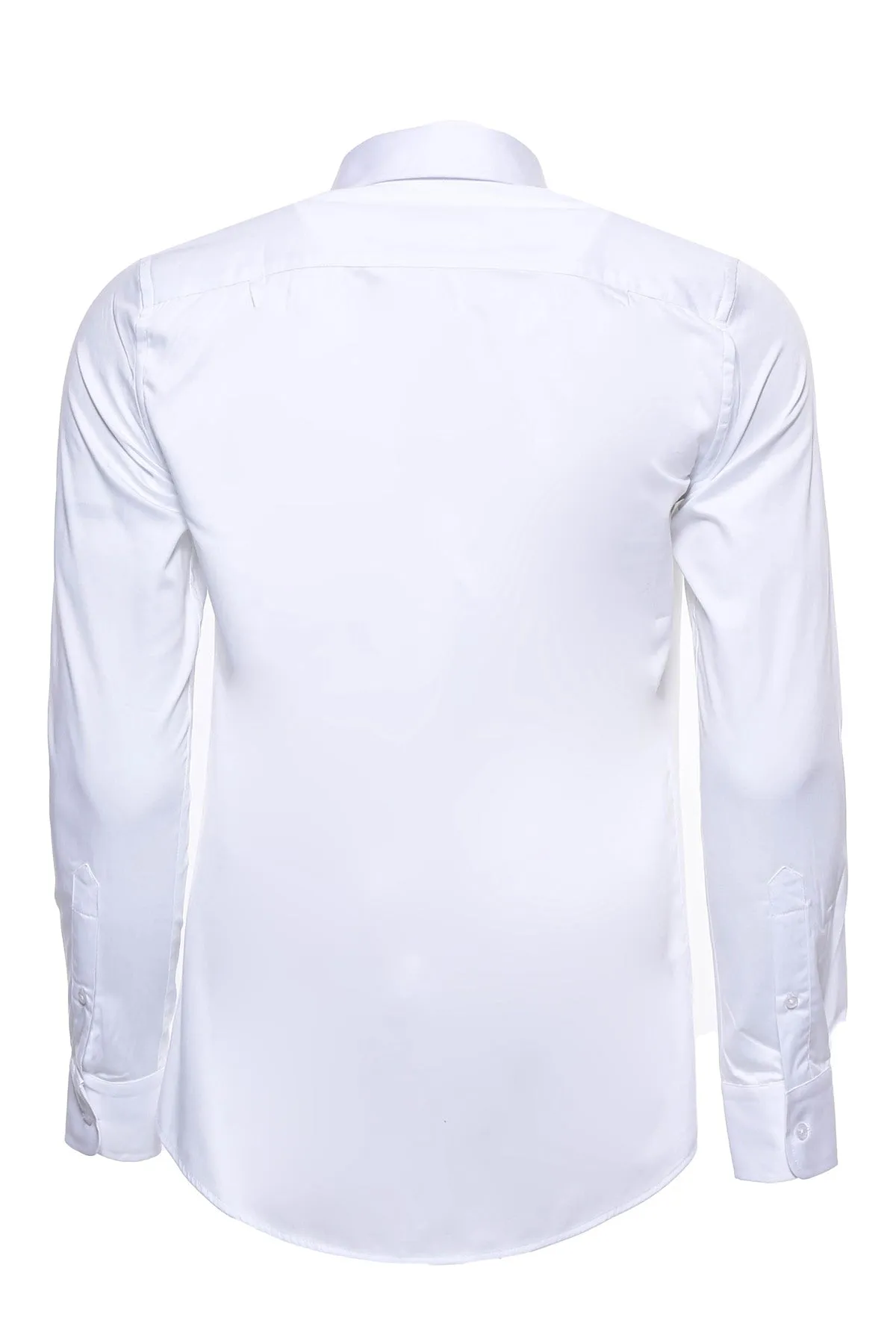 WSS Cotton Satin Plain Slim Fit White Men Shirt  - Singen