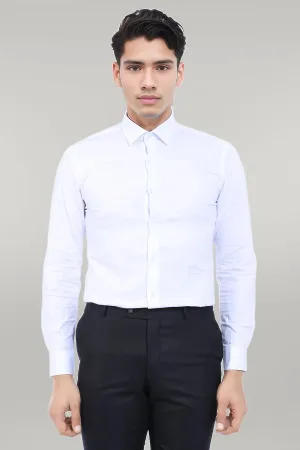 WSS Cotton Satin Plain Slim Fit White Men Shirt  - Singen