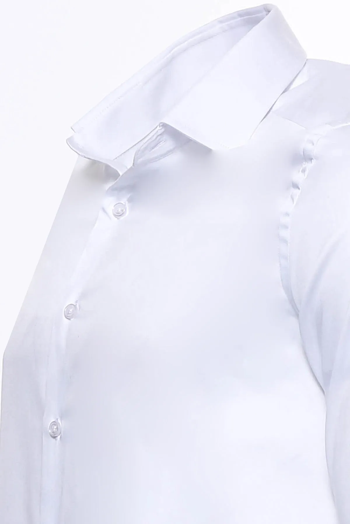 WSS Cotton Satin Plain Slim Fit White Men Shirt  - Singen