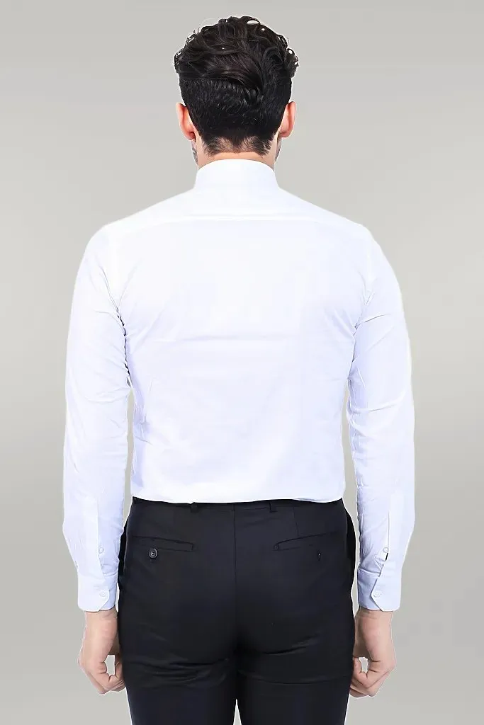 WSS Cotton Satin Plain Slim Fit White Men Shirt  - Singen