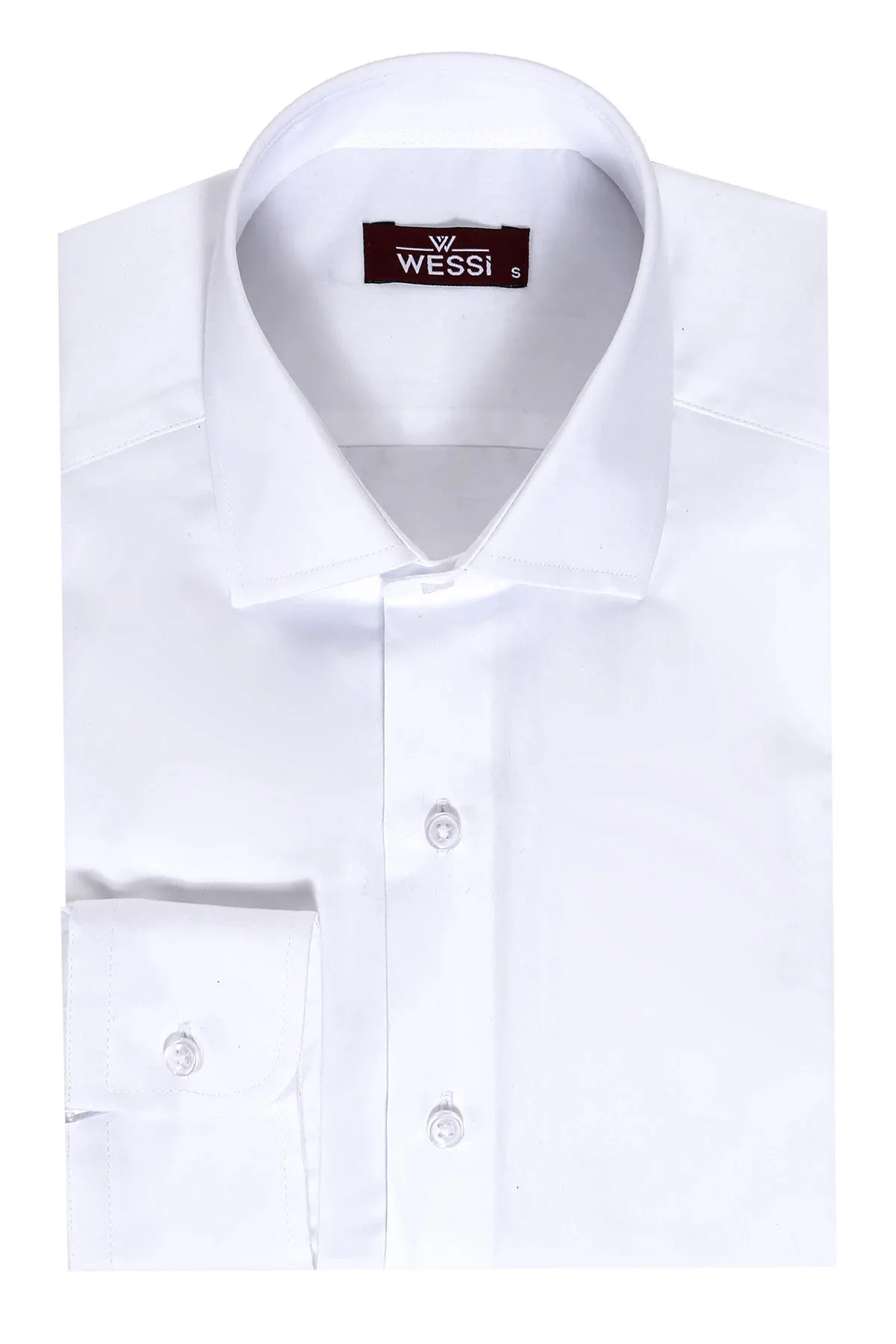 WSS Cotton Satin Plain Slim Fit White Men Shirt  - Singen